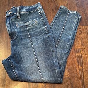 Express High Rise Hyper Stretch Dark Blue Skinny Jeans, 8 Short